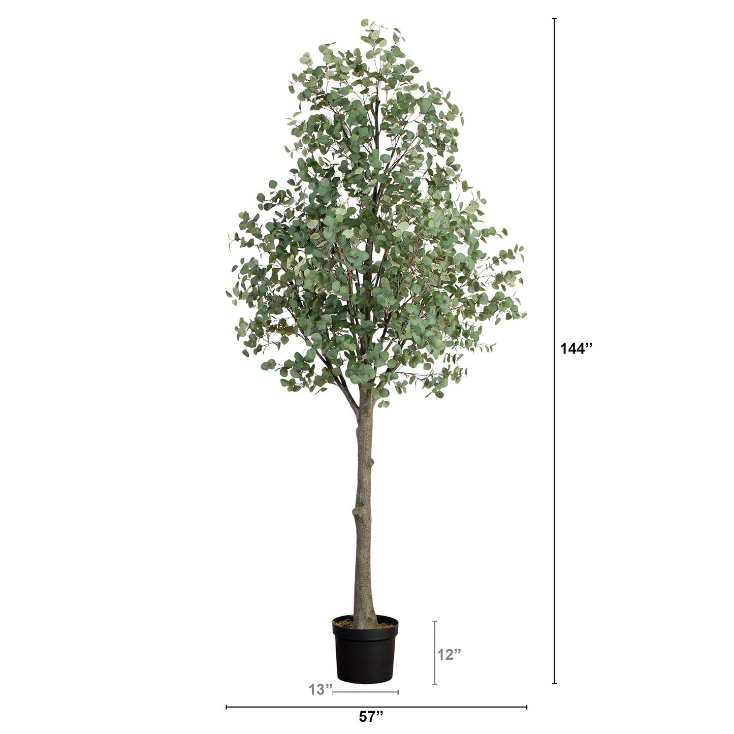 12’ Artificial Eucalyptus Tree by Nearly Natural in a black planter with green leaves on Tampa Home & Garden Store