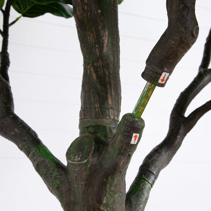 12’ Artificial Fiddle Leaf Tree by Nearly Natural with a textured brown trunk and green moss on Tampa Home & Garden Store