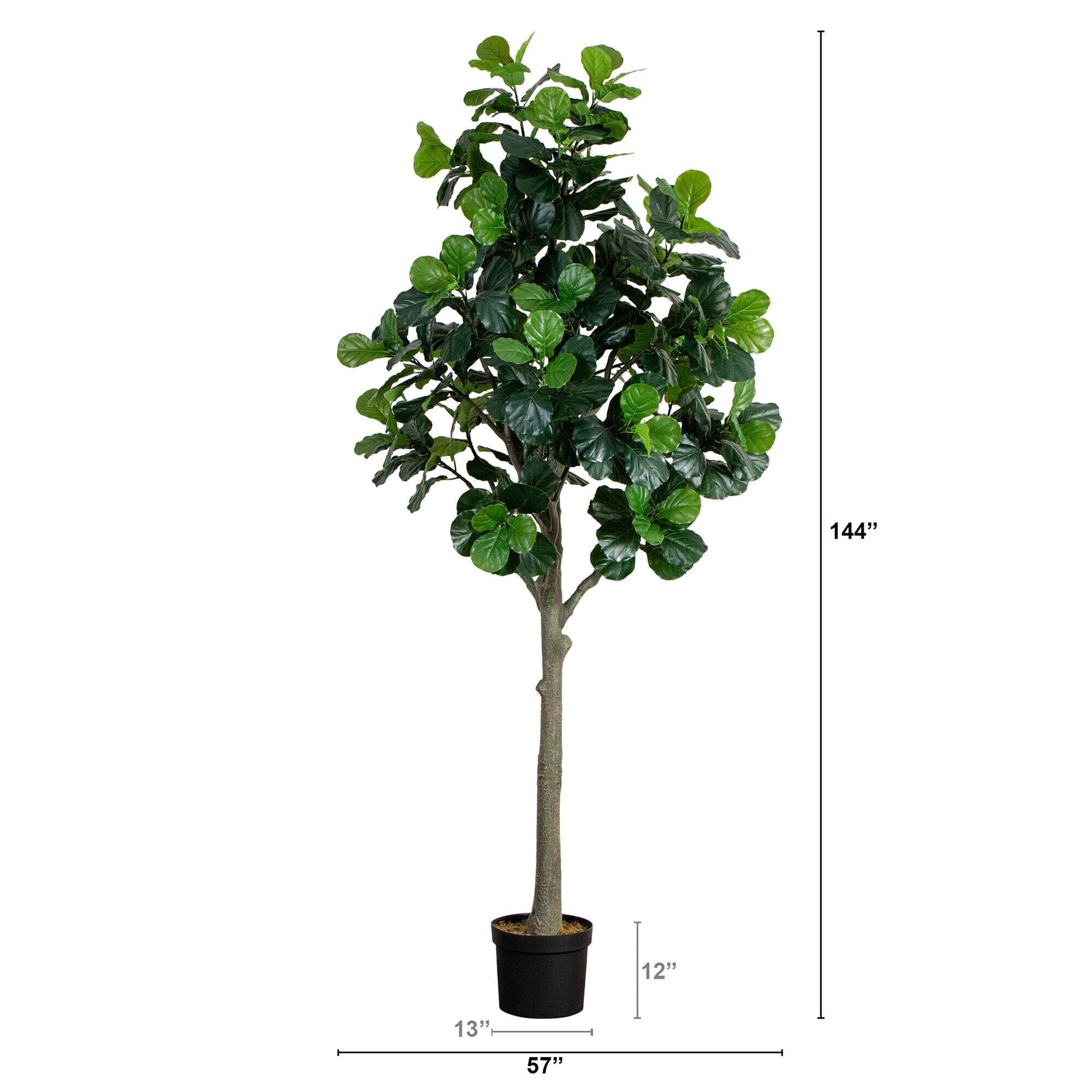 12 ft artificial fiddle leaf tree by Nearly Natural in a black planter on Tampa Home & Garden Store