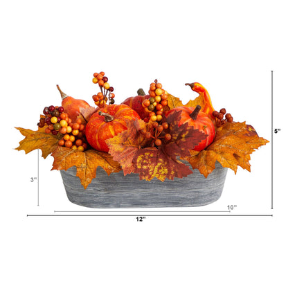 12in Fall Pumpkin & Berries Autumn Harvest Artificial Arrangement in Vase Nearly Natural on Tampa Home & Garden Store