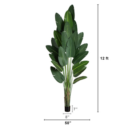 12' artificial Traveler's Palm Tree by Nearly Natural with lush green fronds on Tampa Home & Garden Store