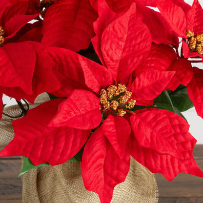 13in artificial poinsettia arrangement in burlap planter, set of 2, Nearly Natural on Tampa Home & Garden Store