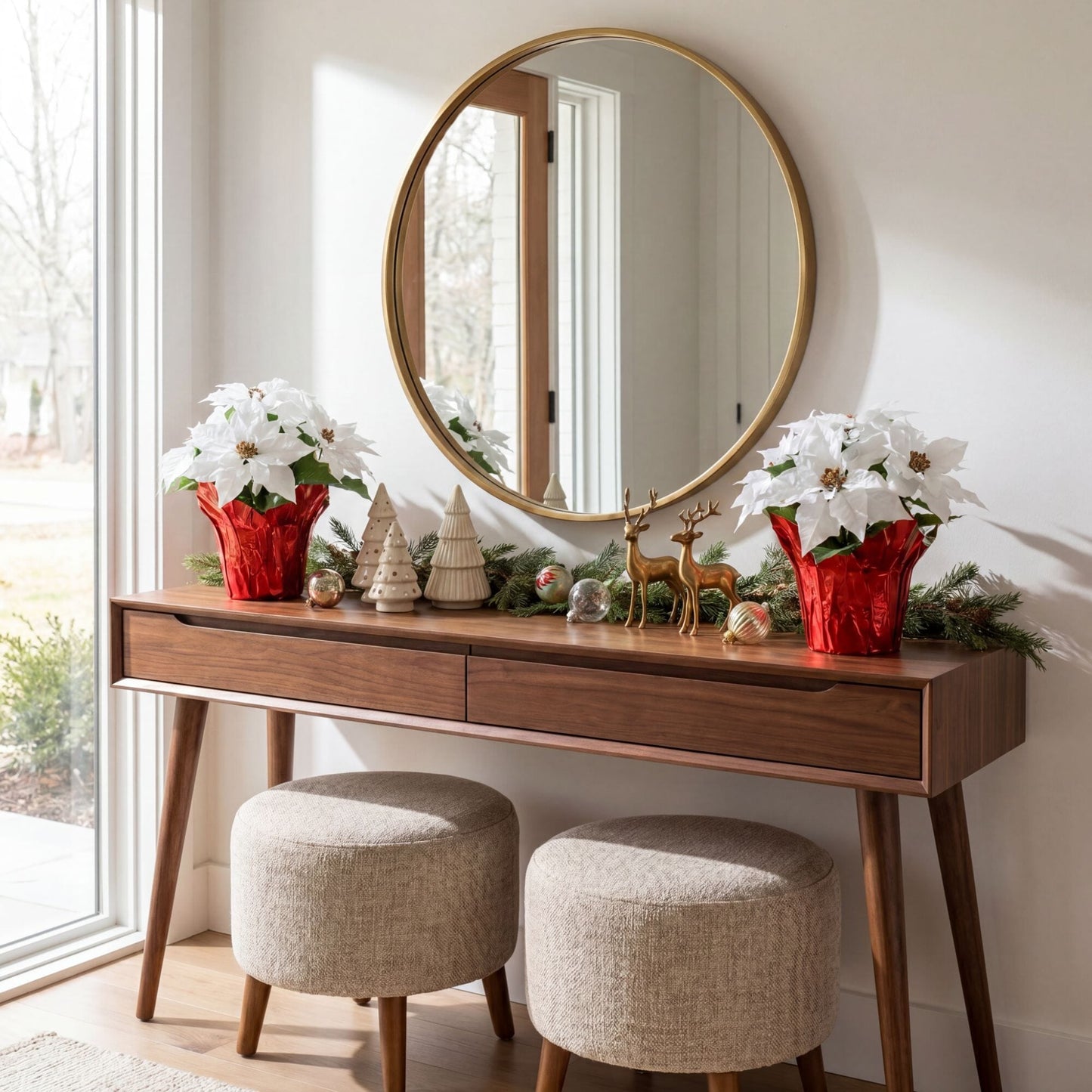 Artificial poinsettia arrangement in red wrapped planter, set of 2 by Nearly Natural on Tampa Home & Garden Store