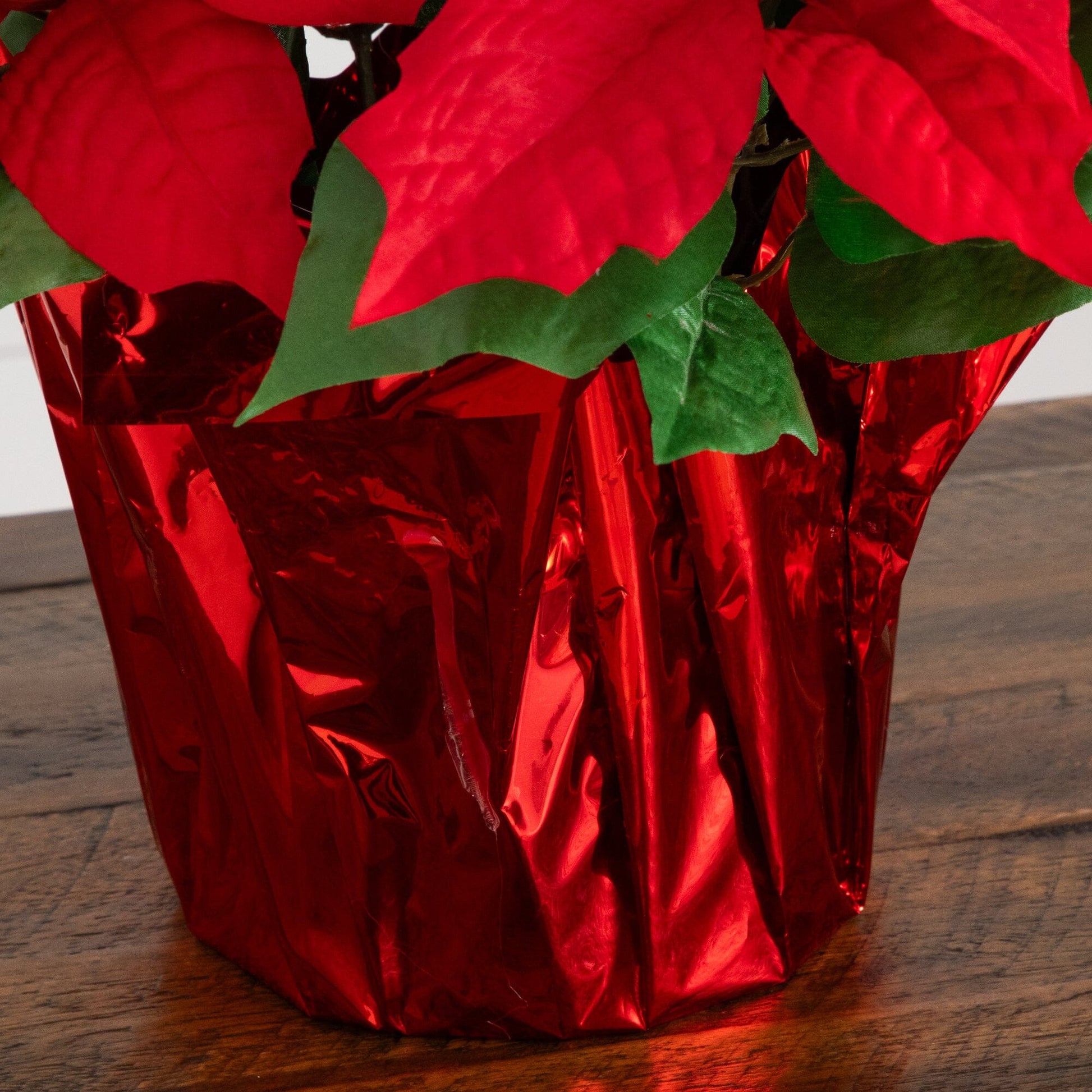 Nearly Natural 13in artificial poinsettia arrangement in red wrapped planter, set of 2 on Tampa Home & Garden Store