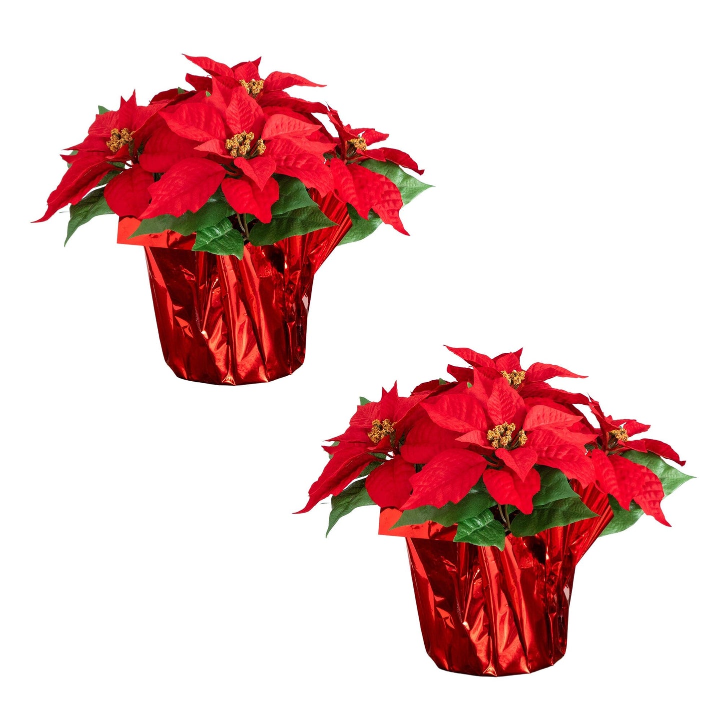 13in artificial poinsettia arrangement in red wrapped planter, set of 2 by Nearly Natural on Tampa Home & Garden Store