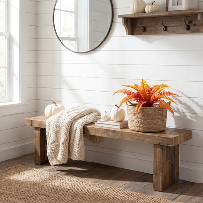13in Autumn artificial Boston fern plant in a woven basket with orange fronds on Tampa Home & Garden Store
