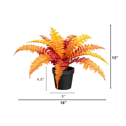 13in Autumn Boston Fern artificial plant by Nearly Natural with orange-yellow fronds in pot on Tampa Home & Garden Store