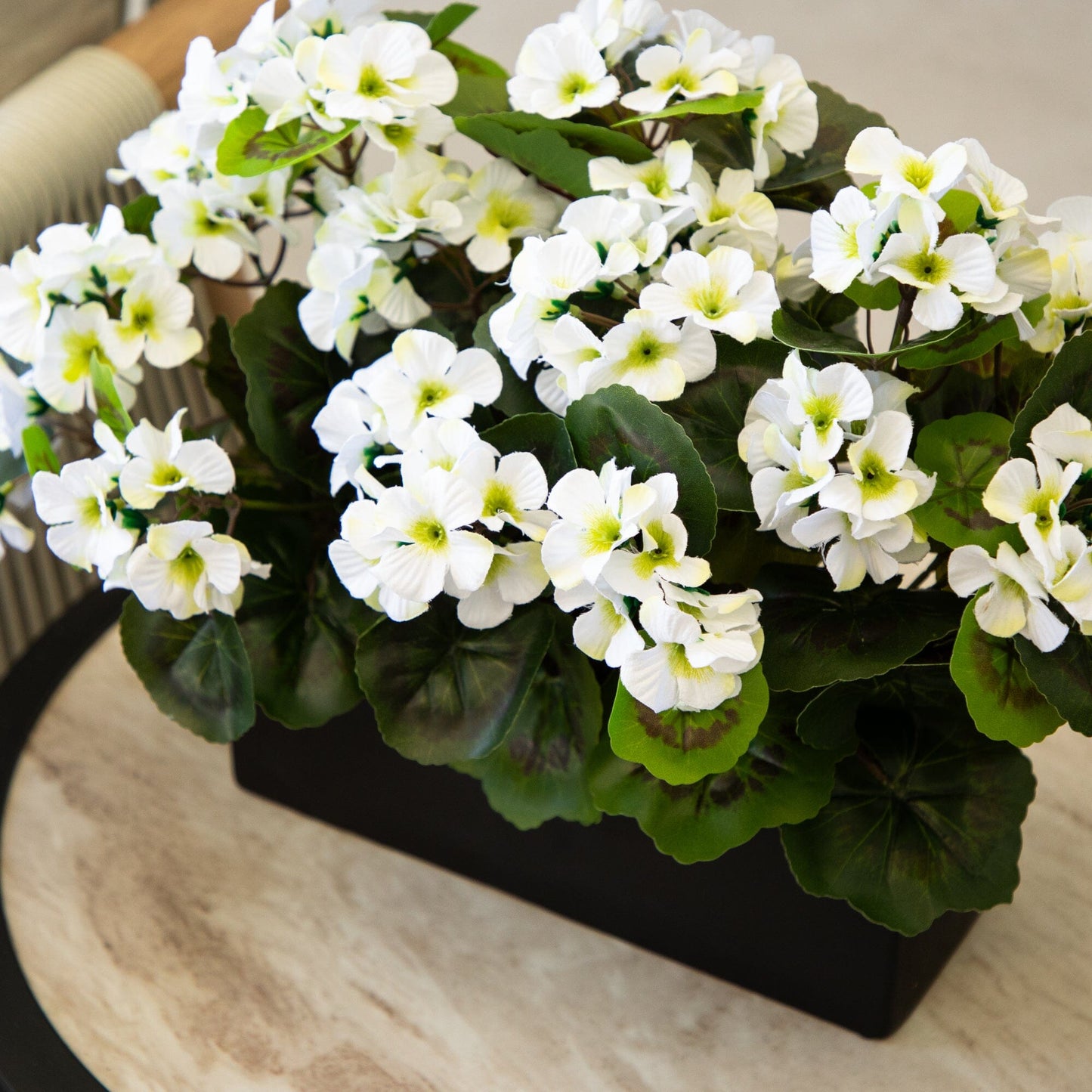 Artificial Geranium in Rectangular Planter UV Resistant (Indoor/Outdoor)