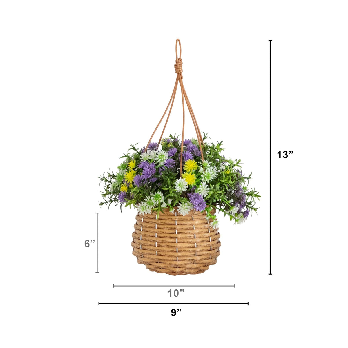 Nearly Natural artificial hanging basket with 13” UV‑resistant dandelion and rosemary, set of 2 on Tampa Home & Garden Store