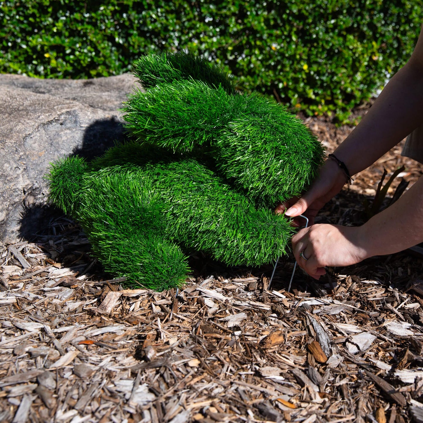 13in UV-resistant artificial grass topiary bunny, green foliage; Nearly Natural decor on Tampa Home & Garden Store