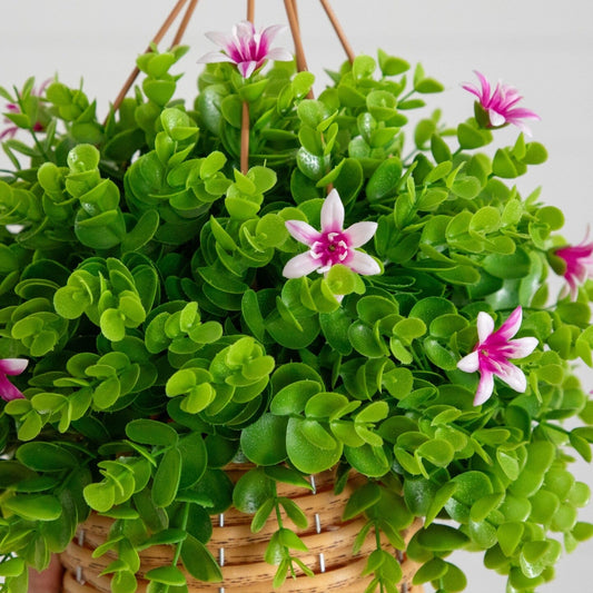 Hanging basket with 13in UV resistant artificial lily and eucalyptus by Nearly Natural on Tampa Home & Garden Store