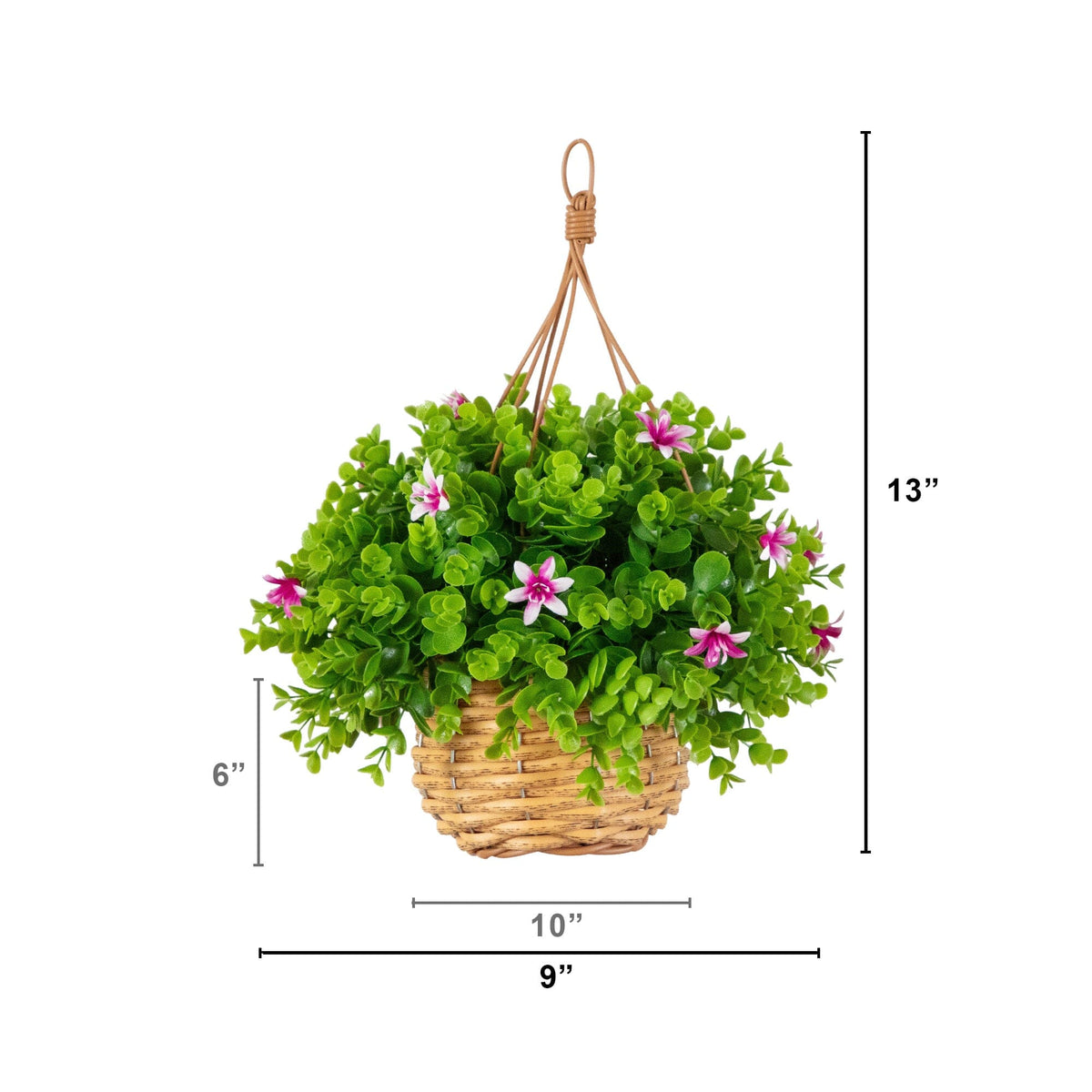 Hanging basket 13in Nearly Natural UV resistant with lily and eucalyptus jute hanger on Tampa Home & Garden Store