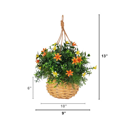 Hanging basket: Nearly Natural 13in UV resistant artificial lily greens in woven basket set of 2 on Tampa Home & Garden Store