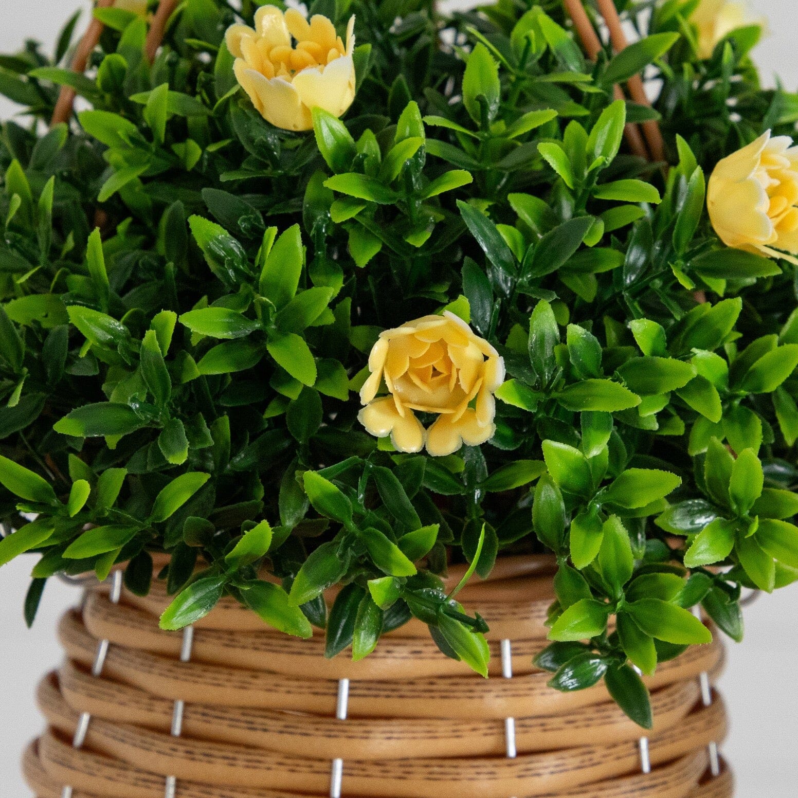 Hanging basket of Nearly Natural artificial mini rose aptenia 2-pack with yellow blooms on Tampa Home & Garden Store