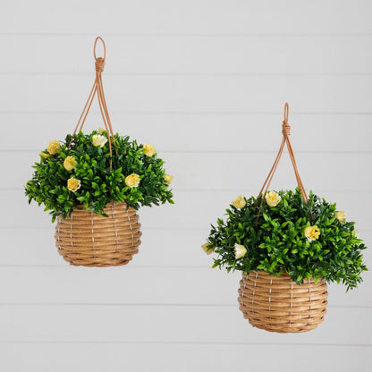 13in UV resistant artificial mini rose and aptenia hanging basket set of 2 indoors outdoors on Tampa Home & Garden Store