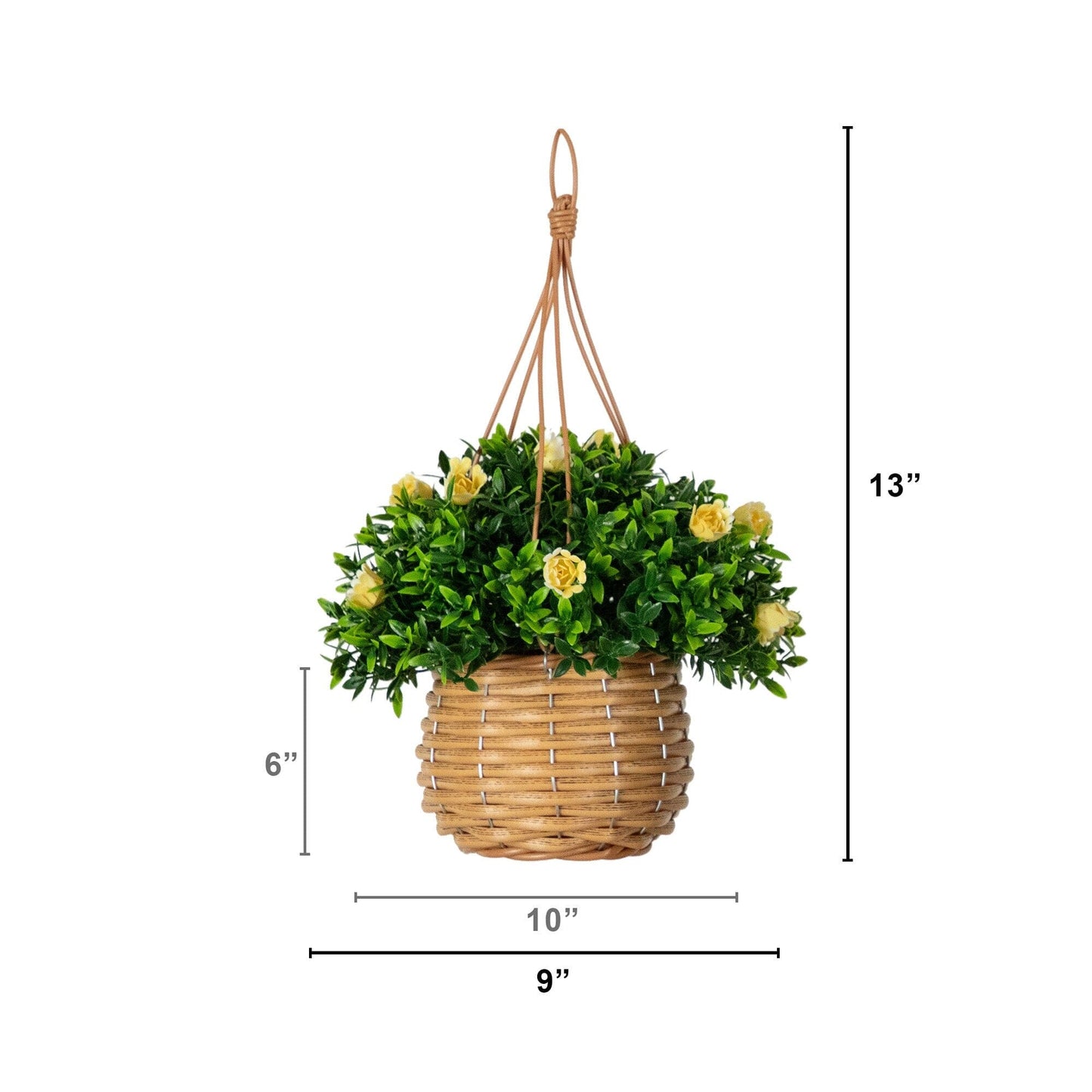 Hanging basket set of 2 UV resistant Nearly Natural mini roses and Aptenia in woven basket on Tampa Home & Garden Store