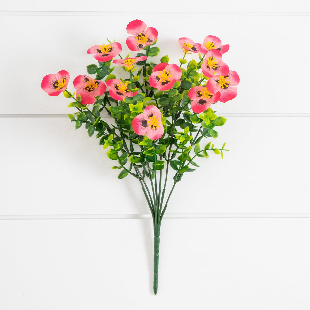 Artificial pansy bush 13in UV-resistant Nearly Natural set of 12 with pink blooms on Tampa Home & Garden Store