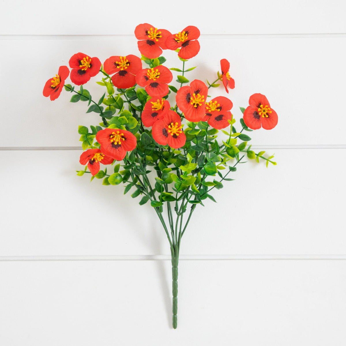 Artificial pansy bush 13in orange red blooms UV resistant indoor/outdoor set of 12 Nearly Natural on Tampa Home & Garden Store