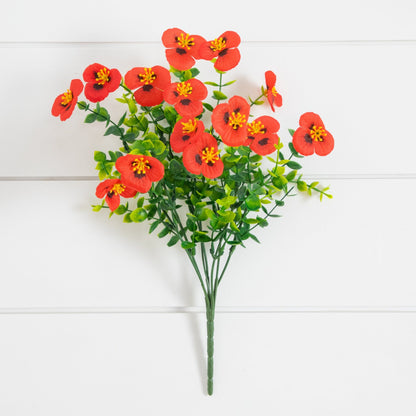 Artificial pansy bush 13in orange red blooms UV resistant indoor/outdoor set of 12 Nearly Natural on Tampa Home & Garden Store