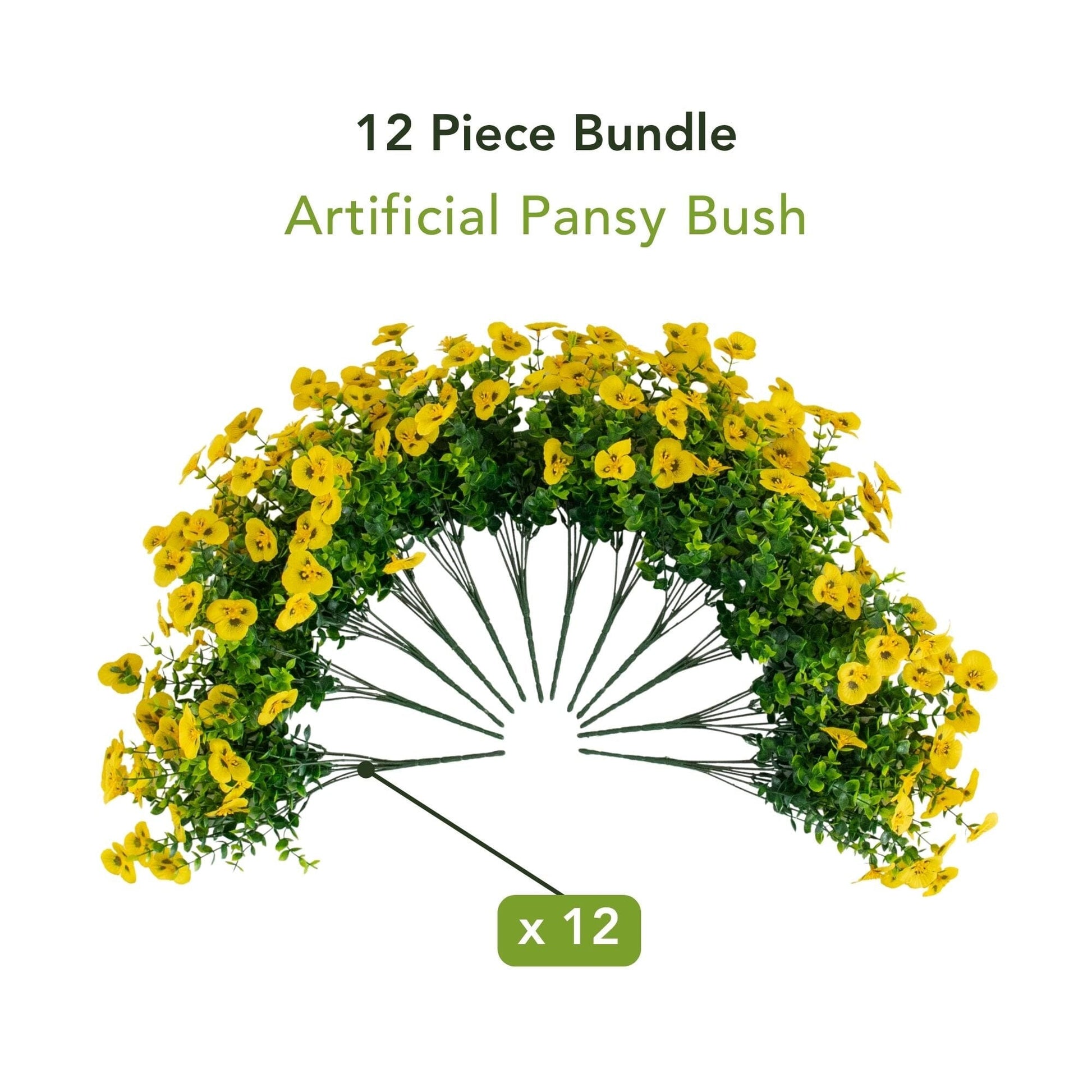 Artificial Pansy Bush 13in UV Resistant, Nearly Natural, yellow 12pc bundle on Tampa Home & Garden Store