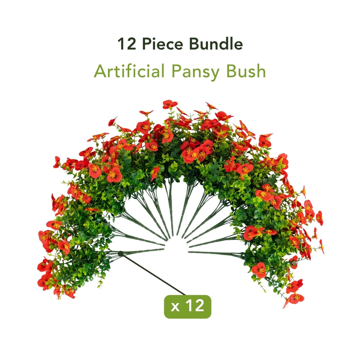 Artificial Pansy Bush 13in UV resistant red blooms indoor/outdoor set of 12 Nearly Natural on Tampa Home & Garden Store