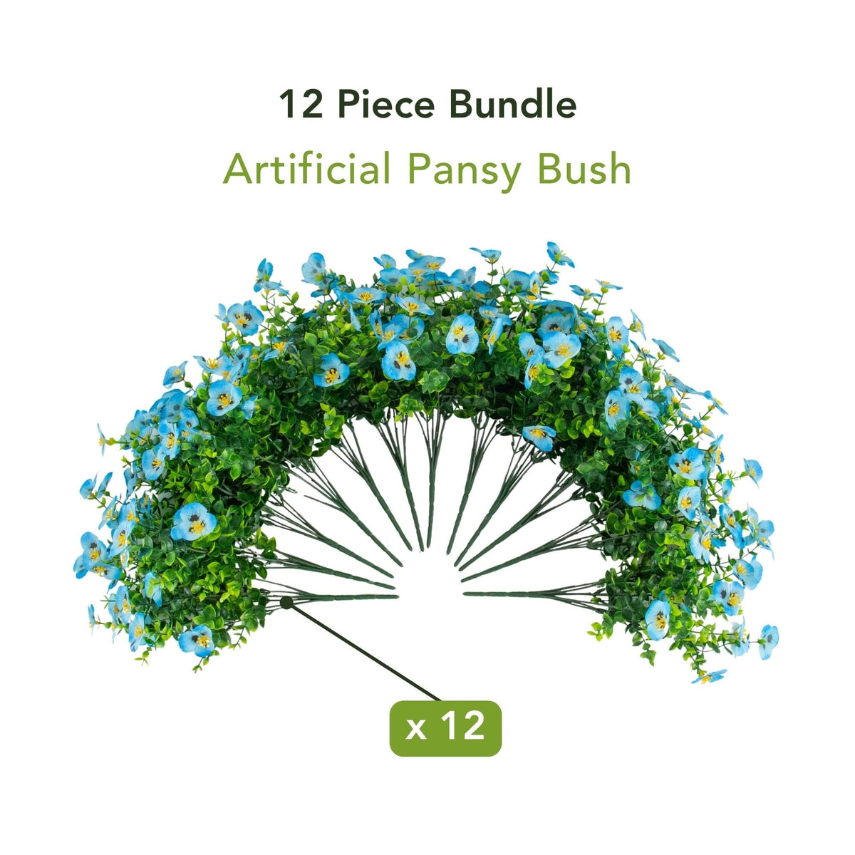 Artificial Pansy Bush 13in UV resistant blue flowers with foliage set of 12 Nearly Natural on Tampa Home & Garden Store