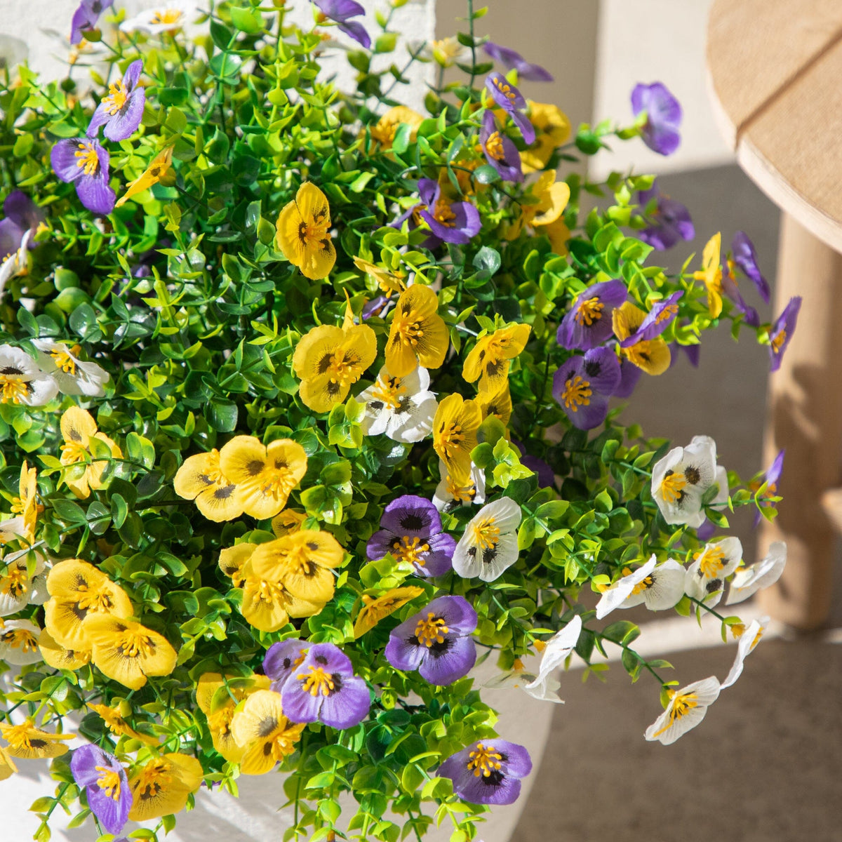 Nearly Natural 13in UV resistant artificial pansy bush set of 12 with purple blooms on Tampa Home & Garden Store