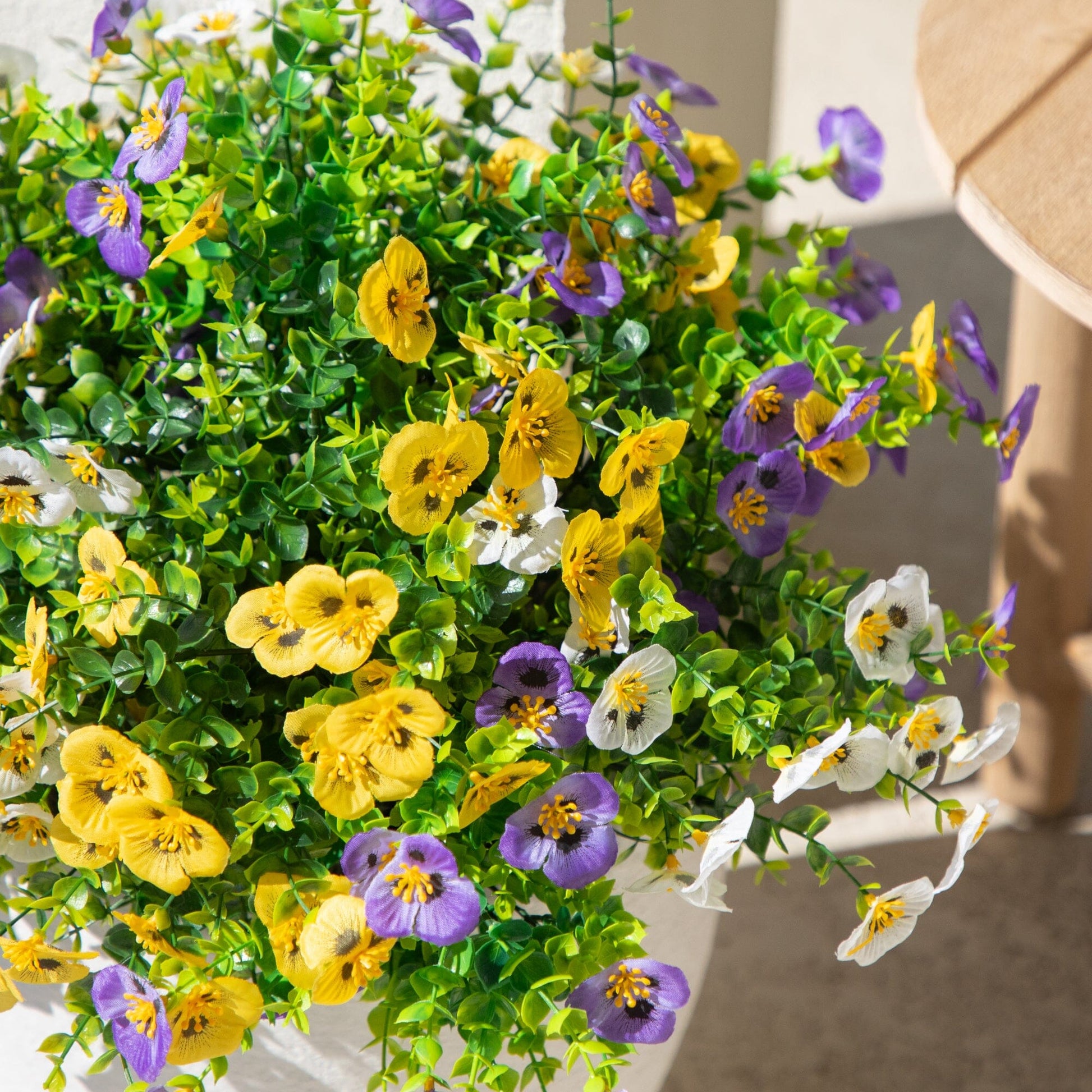Nearly Natural 13in UV resistant artificial pansy bush set of 12 with purple blooms on Tampa Home & Garden Store