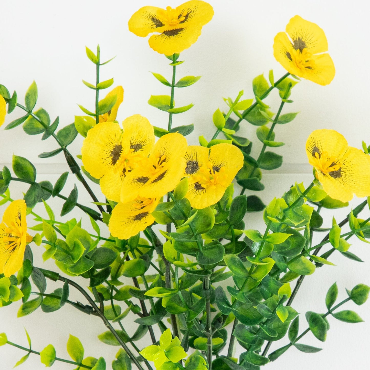 Artificial Pansy Bush, 13in UV resistant, set of 12, Nearly Natural yellow blooms on Tampa Home & Garden Store