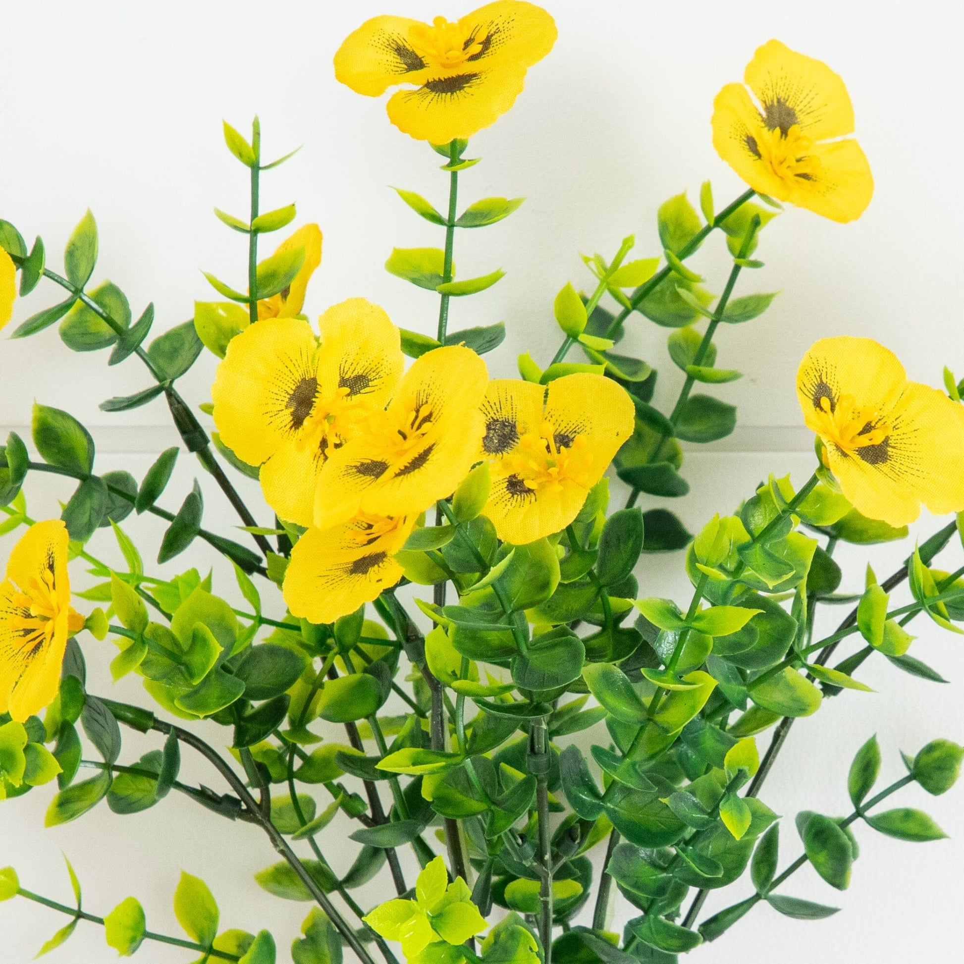 Artificial Pansy Bush, 13in UV resistant, set of 12, Nearly Natural yellow blooms on Tampa Home & Garden Store