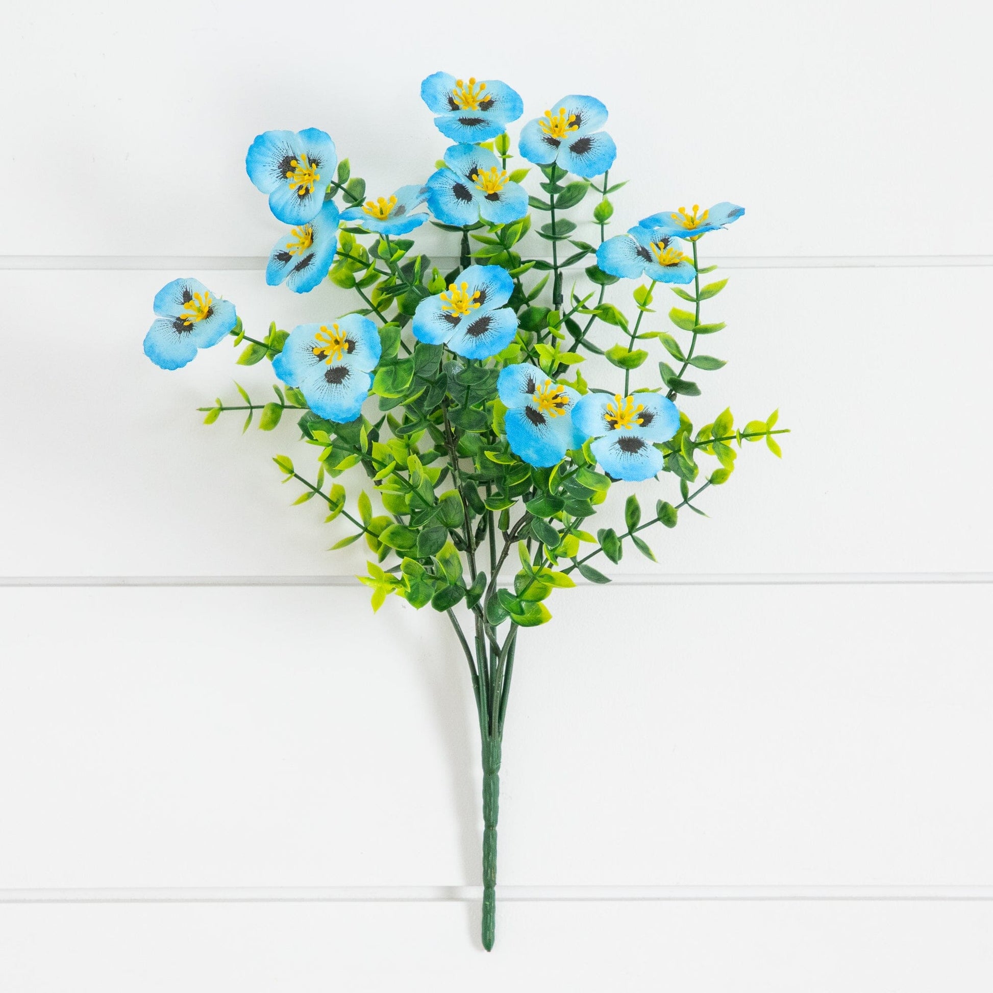 Artificial Pansy Bush 13in UV-resistant blue flowers set of 12 Nearly Natural indoor/outdoor on Tampa Home & Garden Store
