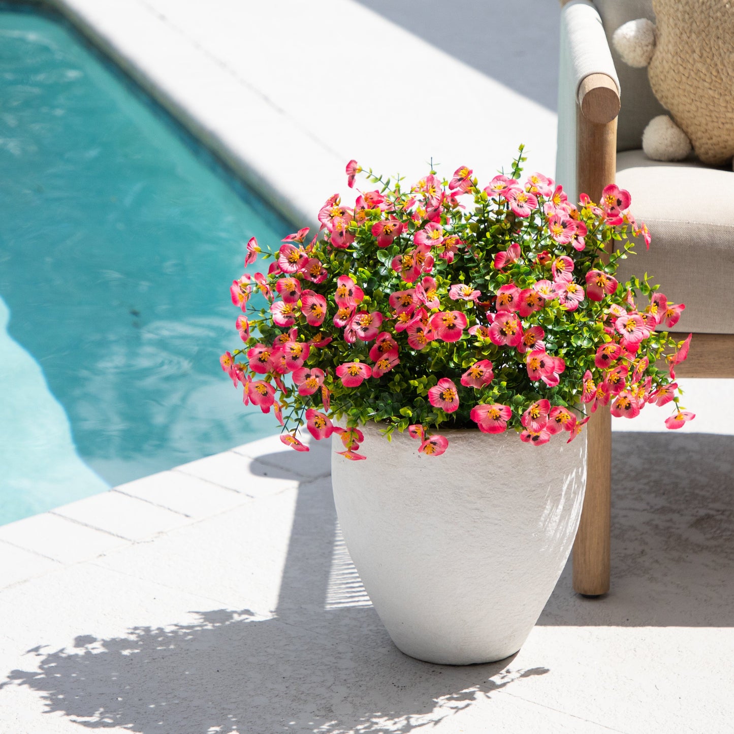 13in UV Resistant Pansy Bush set of 12 with pink blooms in a white planter Nearly Natural on Tampa Home & Garden Store