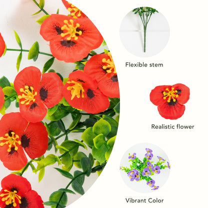 Artificial pansy bush set of 12, 13in, UV resistant red flowers for indoor outdoor use on Tampa Home & Garden Store