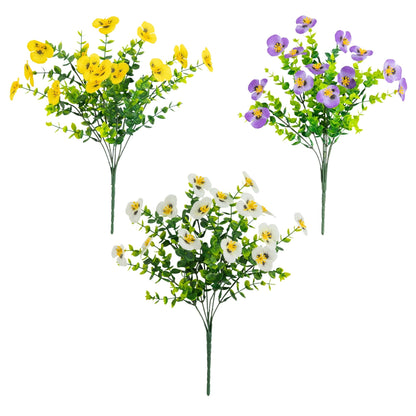 Artificial pansy bush 13in. UV resistant set of 12 in yellow purple white Nearly Natural on Tampa Home & Garden Store