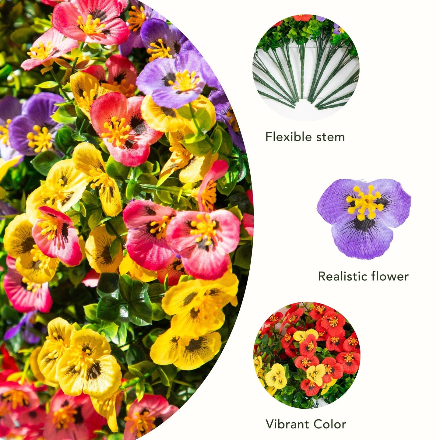 Artificial pansy bush 13in UV resistant set of 12 in vibrant mixed colors for indoor outdoor use on Tampa Home & Garden Store