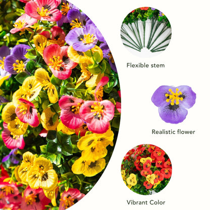 Artificial pansy bush 13in UV resistant set of 12 in vibrant mixed colors for indoor outdoor use on Tampa Home & Garden Store