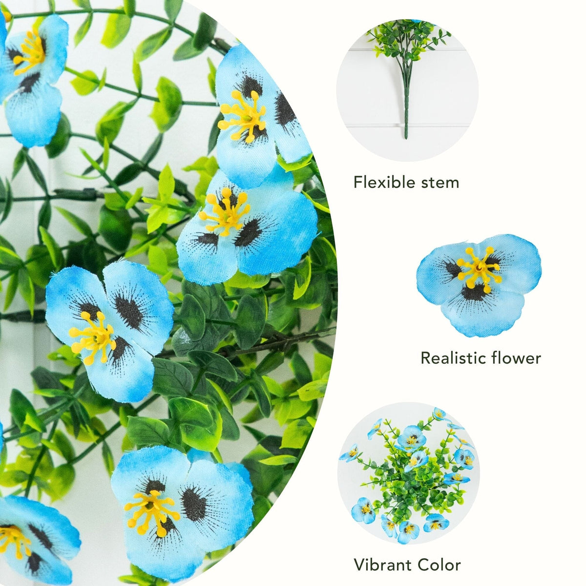 Artificial pansy bush, 13in UV resistant, set of 12 blue blossoms by Nearly Natural on Tampa Home & Garden Store