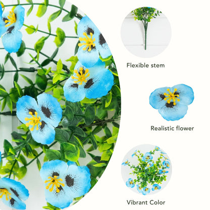 Artificial pansy bush, 13in UV resistant, set of 12 blue blossoms by Nearly Natural on Tampa Home & Garden Store