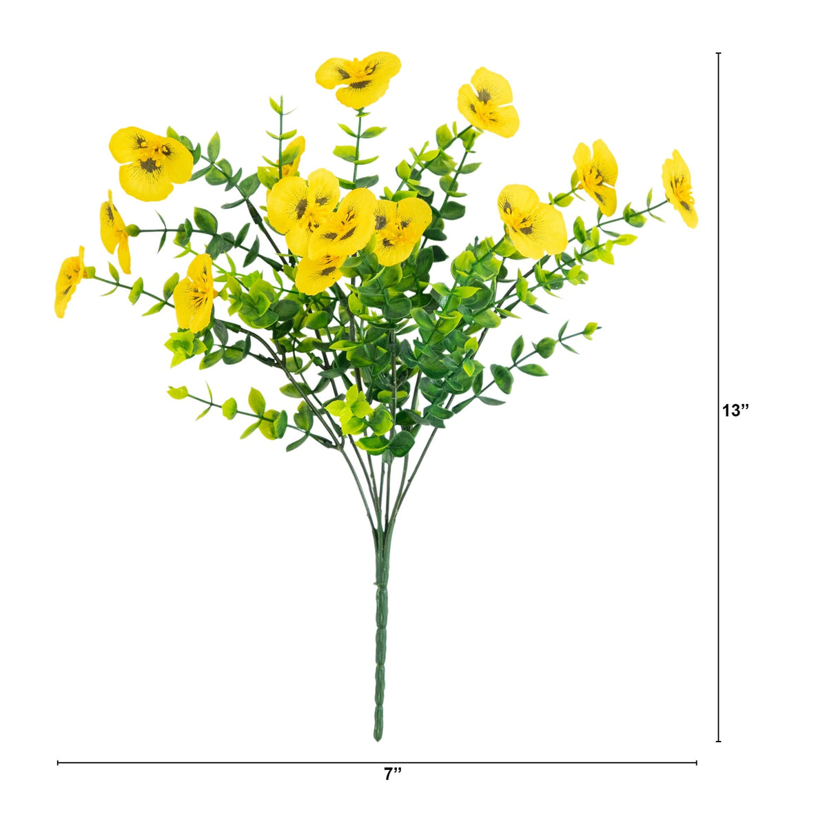 Artificial pansy bush, 13in UV resistant, yellow blooms, set of 12, Nearly Natural, indoor/outdoor on Tampa Home & Garden Store