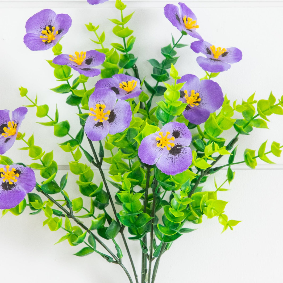 13in UV resistant artificial pansy bush set of 12 with purple/yellow blooms indooroutdoor on Tampa Home & Garden Store