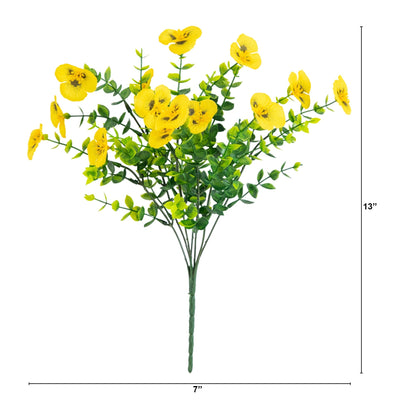 Pansy bush set 13in UV-resistant artificial yellow Nearly Natural indoor outdoor set of 12 on Tampa Home & Garden Store
