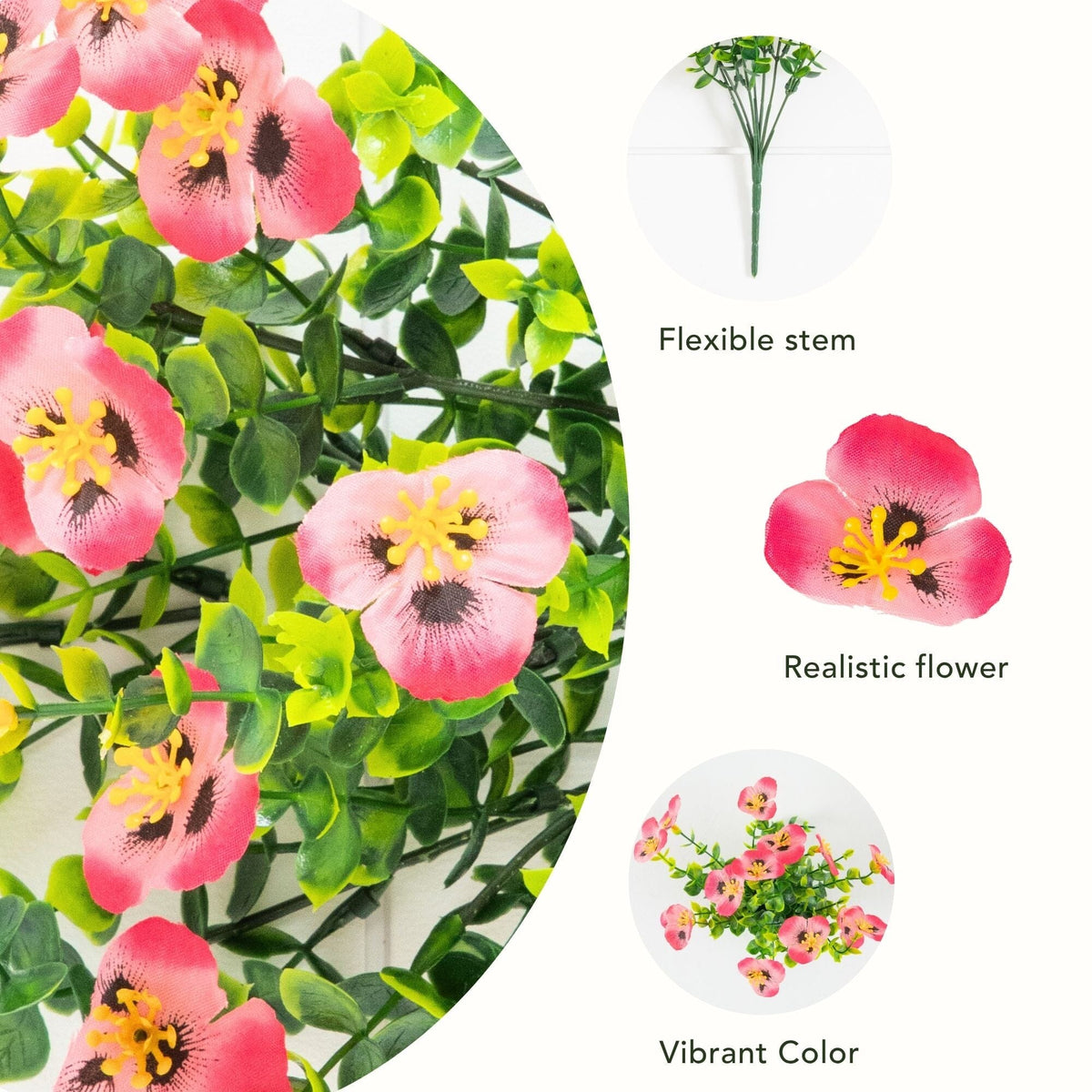 13in UV resistant artificial pansy bush set of 12 by Nearly Natural pink flowers green foliage on Tampa Home & Garden Store