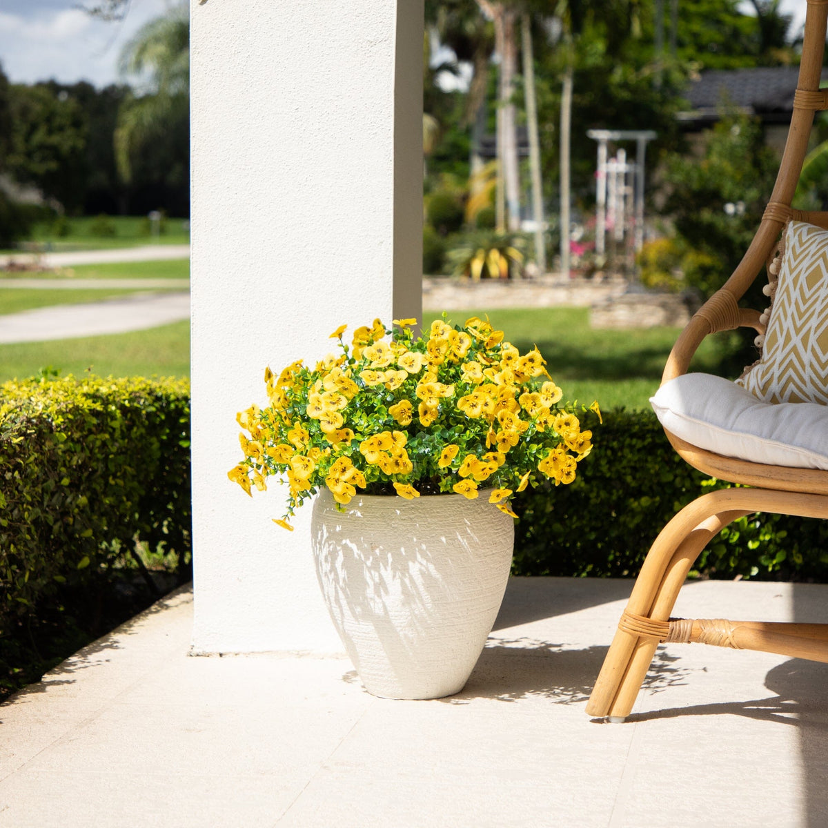 Artificial Pansy Bush 13in yellow blooms UV-resistant set of 12 Nearly Natural on Tampa Home & Garden Store