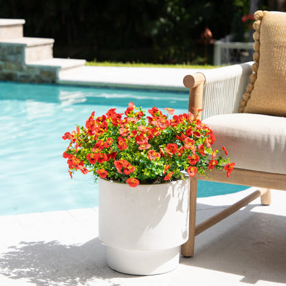 Artificial Pansy Bush 13in UV Resistant Indoor/Outdoor Nearly Natural set of 12 with red blooms in white planter on Tampa Home & Garden Store