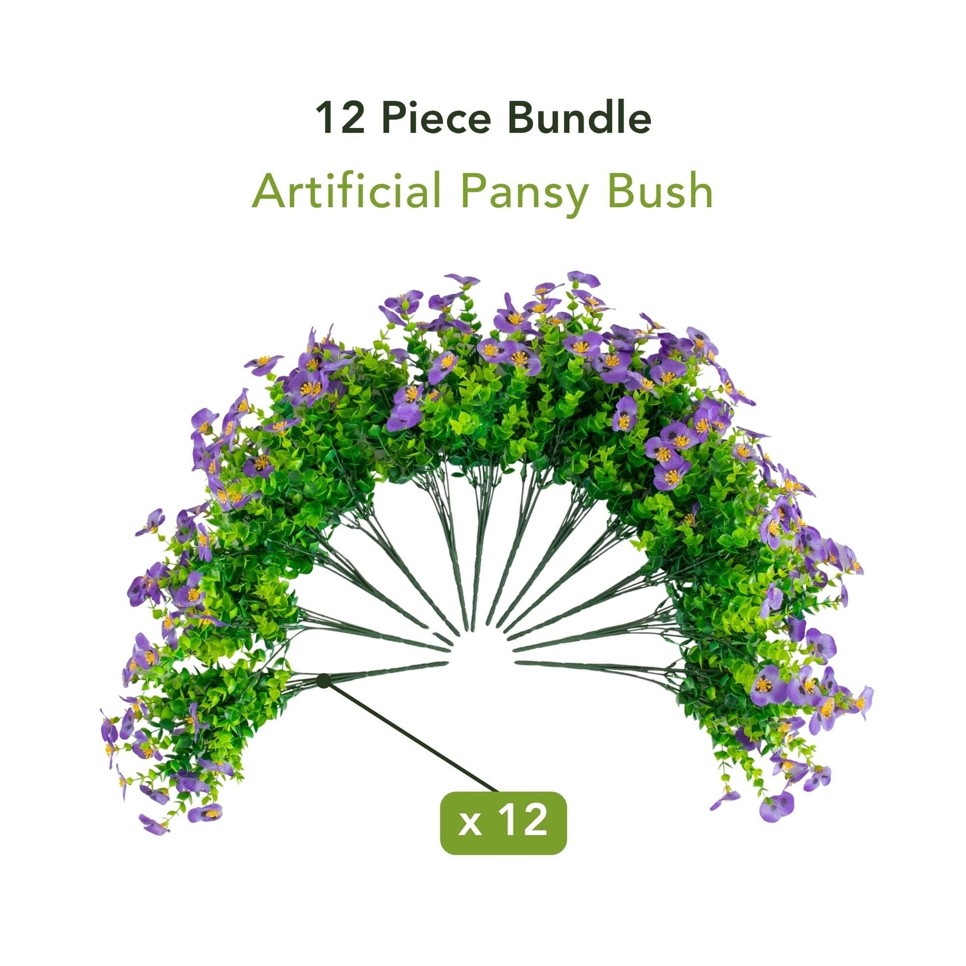 Artificial Pansy Bush 13in UV-Resistant, Nearly Natural, purple blooms, indoor/outdoor, set of 12 on Tampa Home & Garden Store