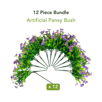Artificial Pansy Bush 13in UV-Resistant, Nearly Natural, purple blooms, indoor/outdoor, set of 12 on Tampa Home & Garden Store