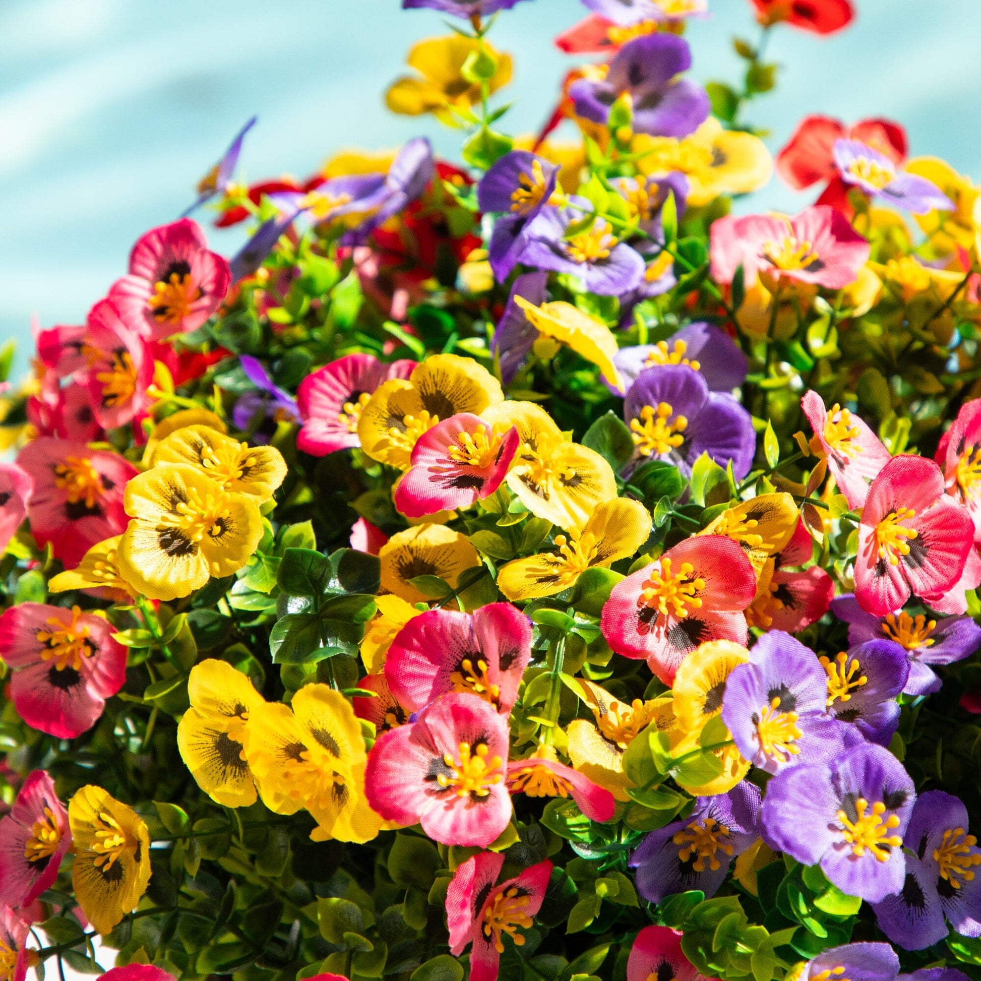 Artificial pansy bush set of 12, 13in UV-resistant multicolor blooms by Nearly Natural on Tampa Home & Garden Store