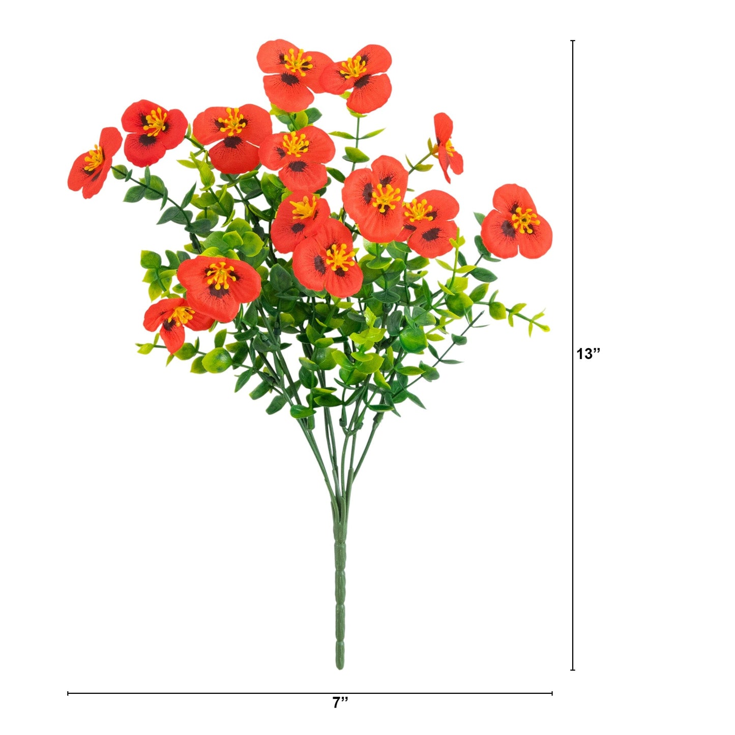 Artificial pansy bush 13in UV resistant indoor/outdoor Nearly Natural red-orange flowers set of 12 on Tampa Home & Garden Store