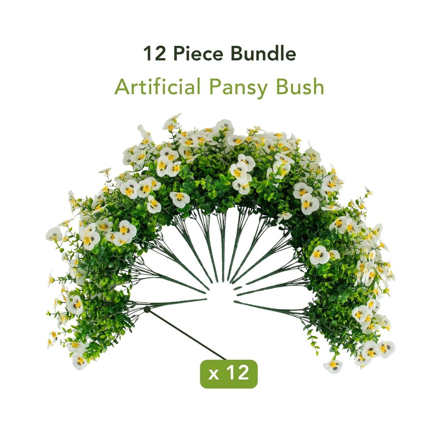 Artificial Pansy Bush 13in UV Resistant indoor outdoor 12-pack by Nearly Natural on Tampa Home & Garden Store