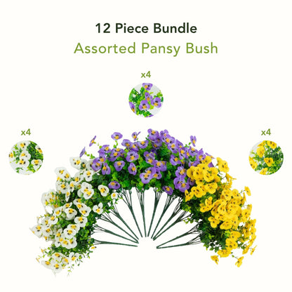 Artificial Pansy Bush bouquet featuring white, purple, and yellow blooms with green foliage on Tampa Home & Garden Store